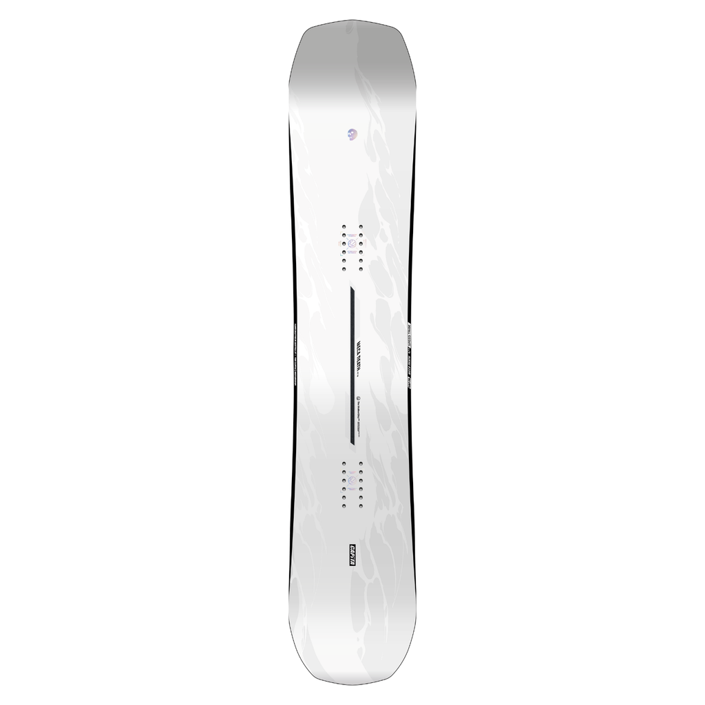 Steve's snow store Wollongong - White snowboard with black text and design on a white background