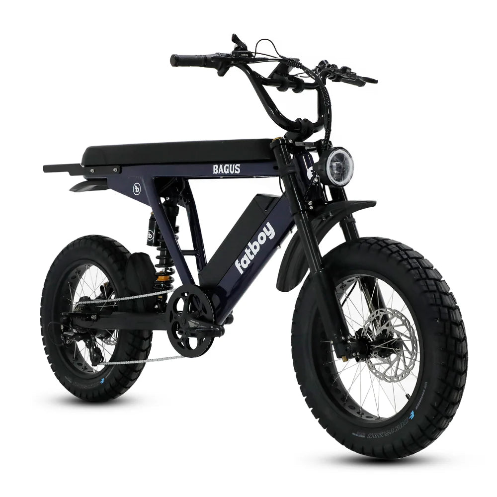 Steve's snow store Wollongong - Black electric bike with 'Bagus' and 'Fatboy' branding on a white background