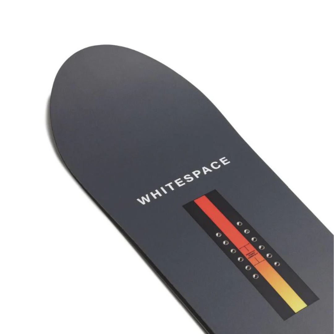 Steve's Snow store Wollongong - Black snowboard top sheet  with 'Whitespace' branding on a white background