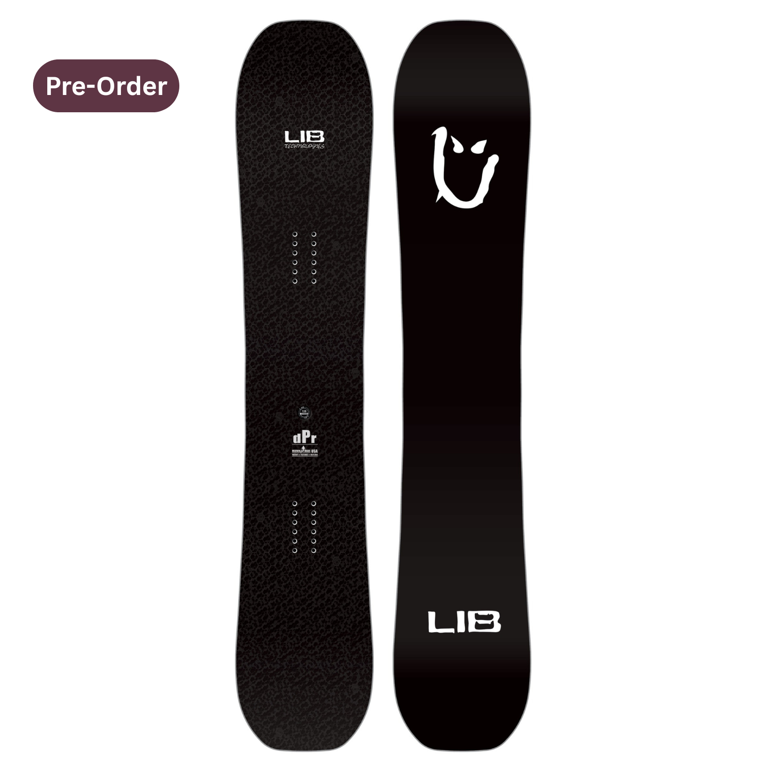 Steve's snow store Wollongong - Black snowboard with LIB logo on a white background