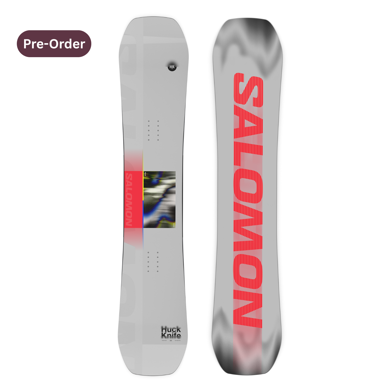 Steve's Snow store Wollongong -Salomon snowboard with red logo on a white background