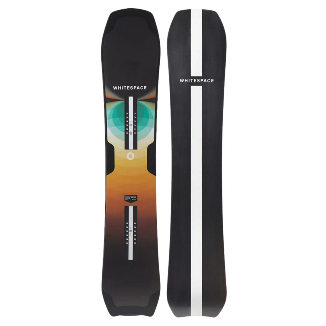 Steve's snow store Wollongong - Two views of a snowboard with 'Whitespace' branding on a white background