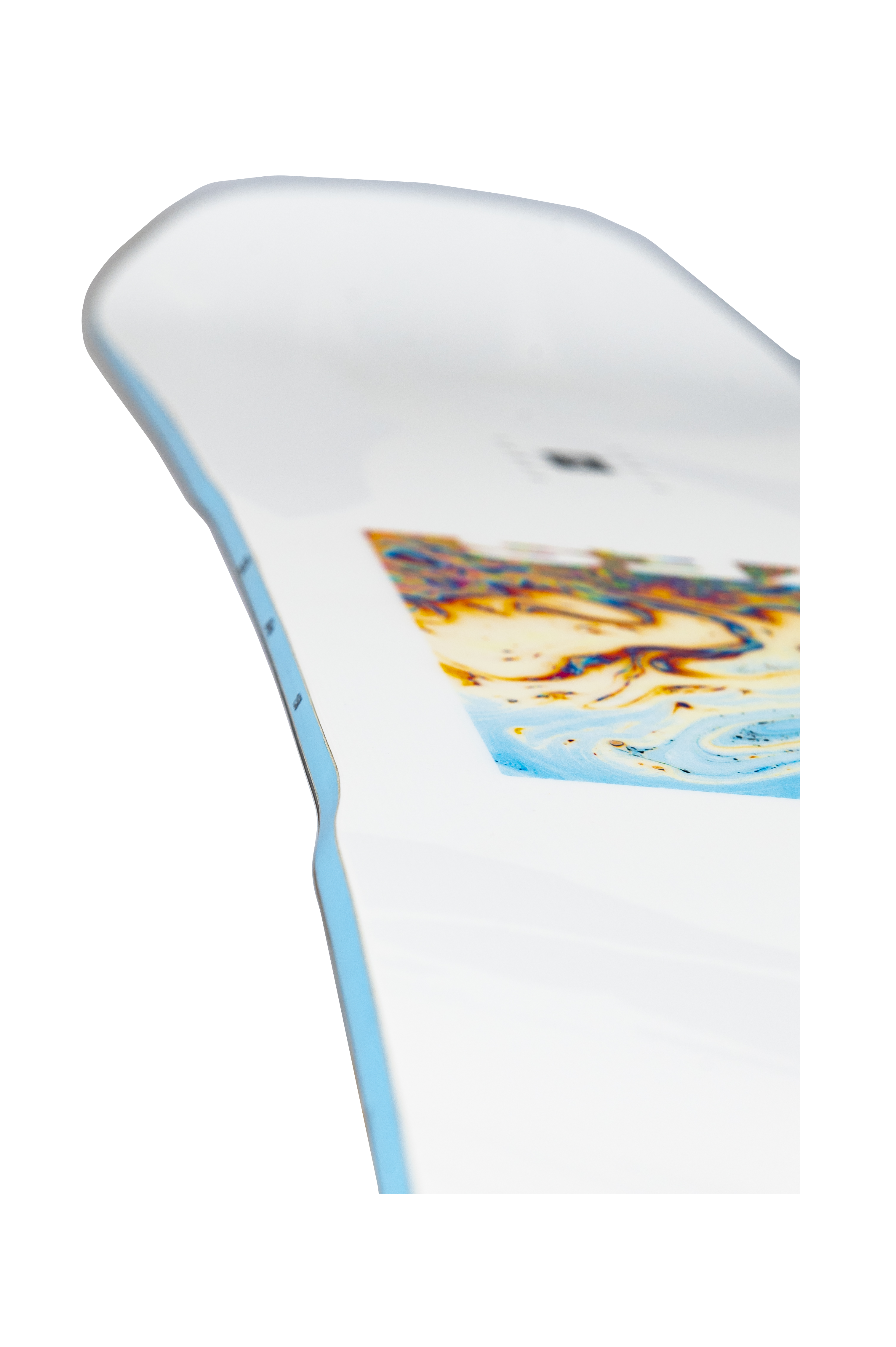 Steve's snow store Wollongong - Close-up of a snowboard with a colorful pattern on a white background