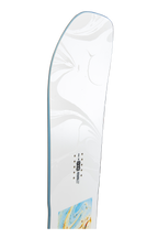 Steve's snow store Wollongong - White snowboard with blue and gold design on a white background