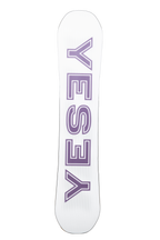 Steve's snow store Wollongong - White snowboard with purple 'YES' logo on a white background